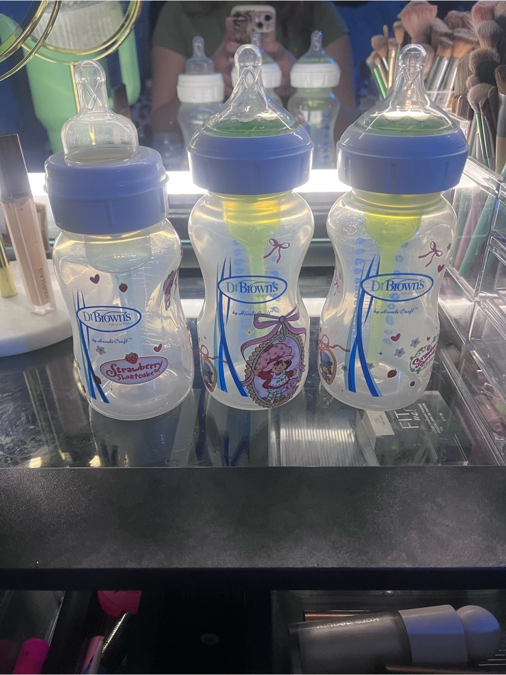 Baby Bottle Trio - Purple Cap - Clear Strawberry Design